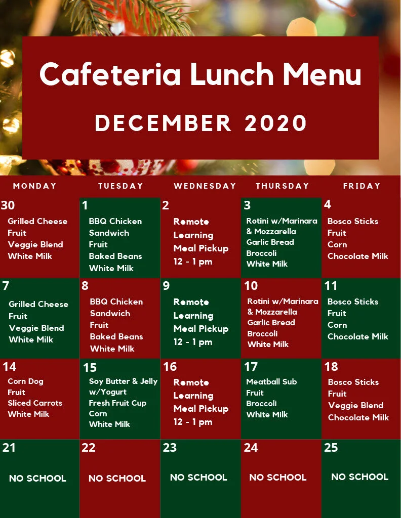 School top menu lunch